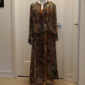 Boho Maxi Dress Snake print Karen by Simonsen Metallic thread vintage look